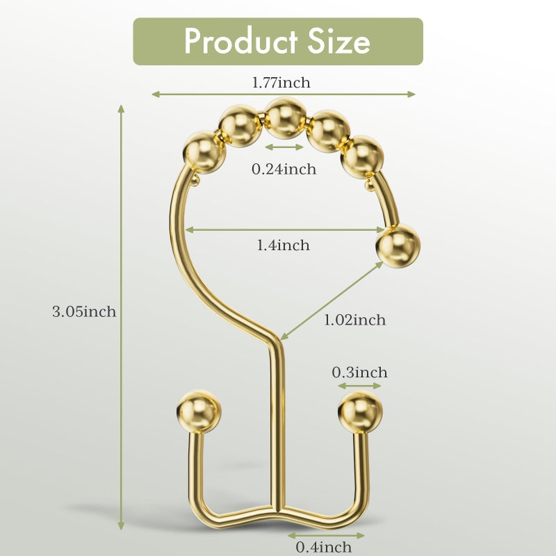 Amazer Gold Shower Curtain Hooks Rings, Stainless Steel Shower Curtain Rings, 12Pcs Double Glide Shower Hooks for Bathroom Shower Curtain Rods Dual Rust-Resistant Shower Rings - Image 2